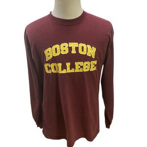 VTG Champion Boston College Graphic Men's Cotton T-Shirt Long Sleeve Burgundy L
